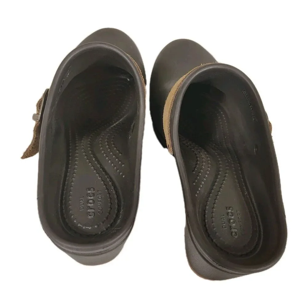 Crocs Womens Cottagecore Granola Platform Clog Mules Size 8 Brown Chunky Strap - Picture 7 of 9